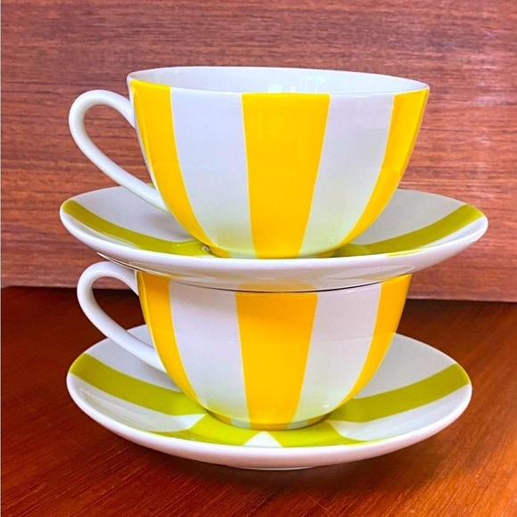 Gasp! Jonathan Adler Helsinki Striped Tea Cups Coffee Mugs and Saucers Set of 2 - Picture 5 of 11